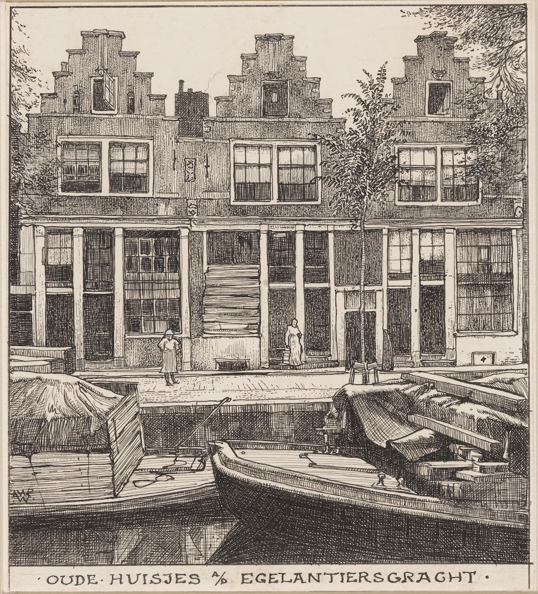 Oude huisjes aan de Egelantiersgracht te Amsterdam 20th century