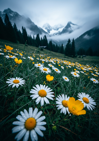 Wildflower Meadow in Misty Mountains
