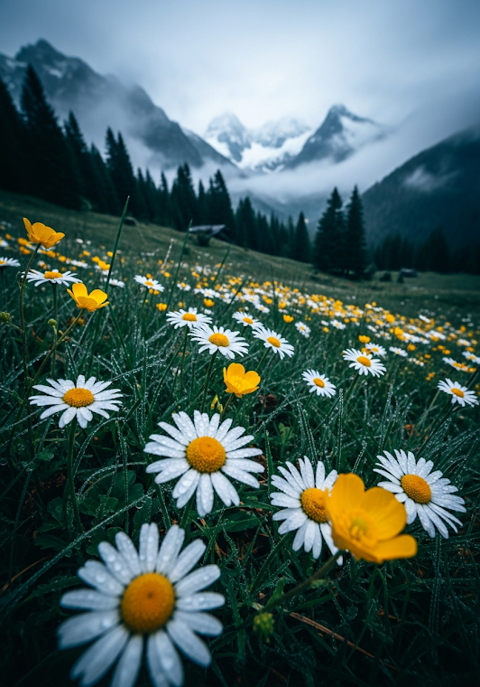 Wildflower Meadow in Misty Mountains