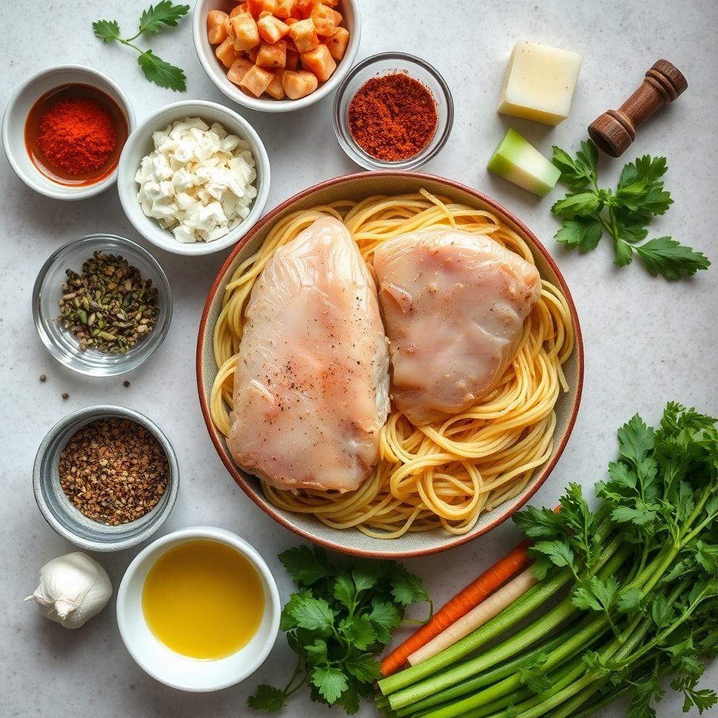 Ingredients for Savory One-Pan Chicken with Buttered Noodles – Easy Weeknight Comfort Food