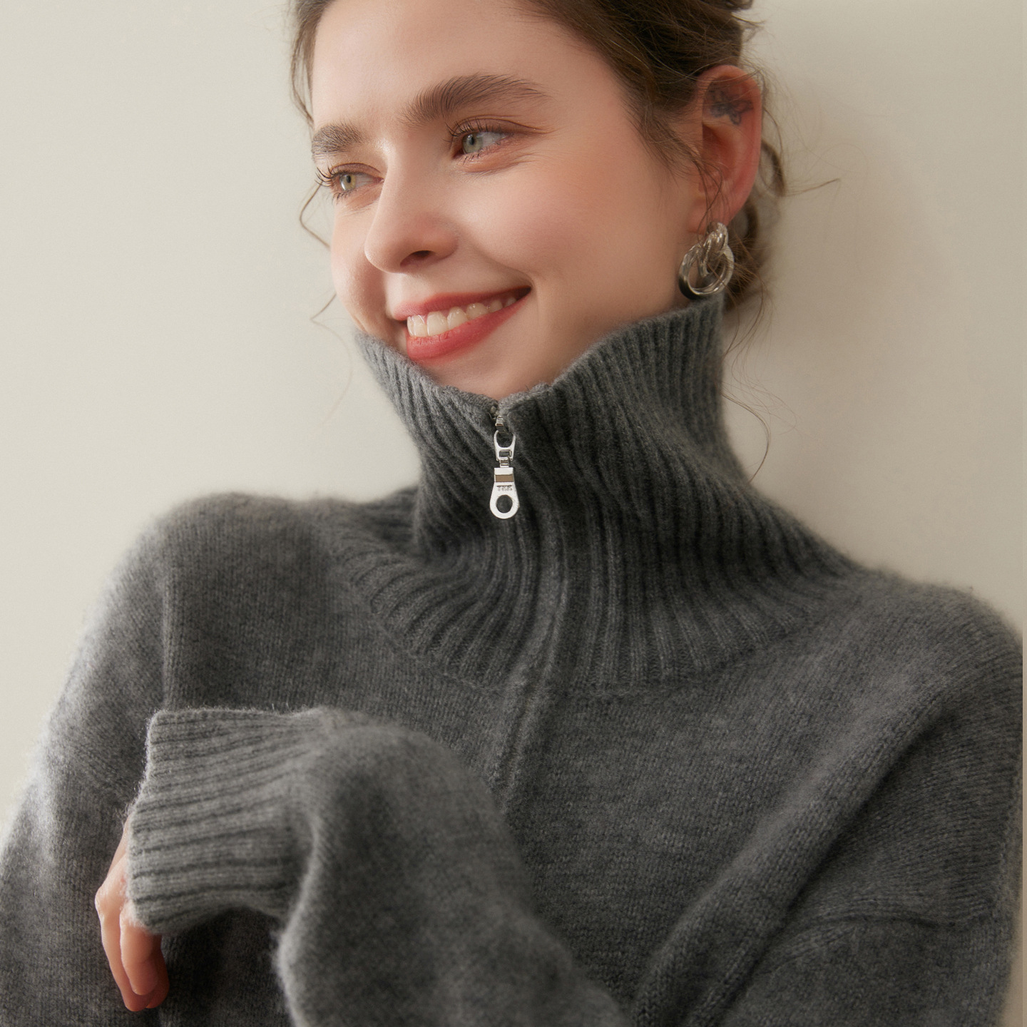 Damen-Kaschmirpullover mit Reißverschluss