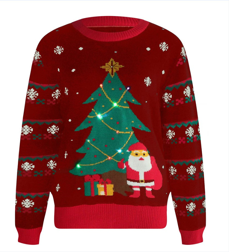 Christmas sweater with tree motif and LED light
