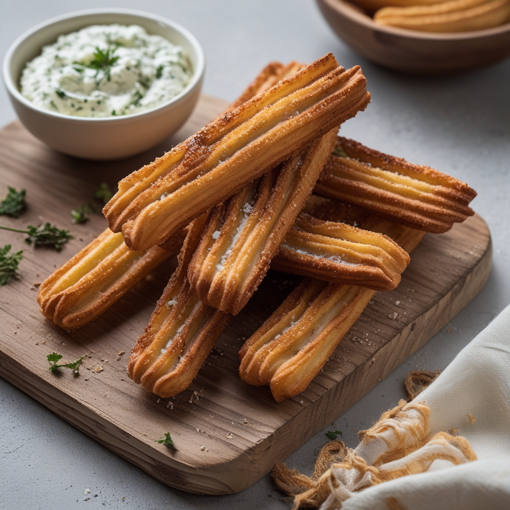 Crispy Za'atar & Feta Savory Churros with Whipped Lemon-Herb Labneh Dip