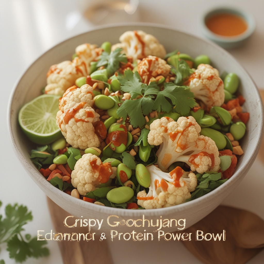 Crispy Gochujang Cauliflower & Edamame Protein Power Bowl with Peanut-Lime Drizzle