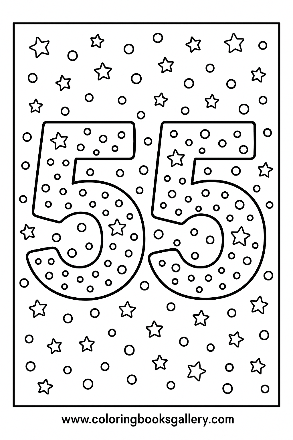 Number 55 Coloring Page for Kids – Simple A4 Printable Line Art – printable coloring page