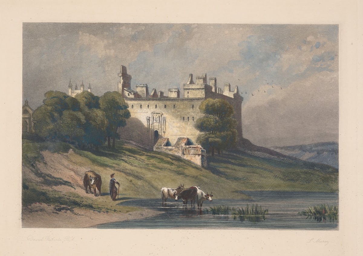 Landscape with cattle near castle David Roberts 1850
