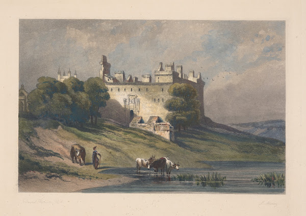Landscape with cattle near castle David Roberts 1850