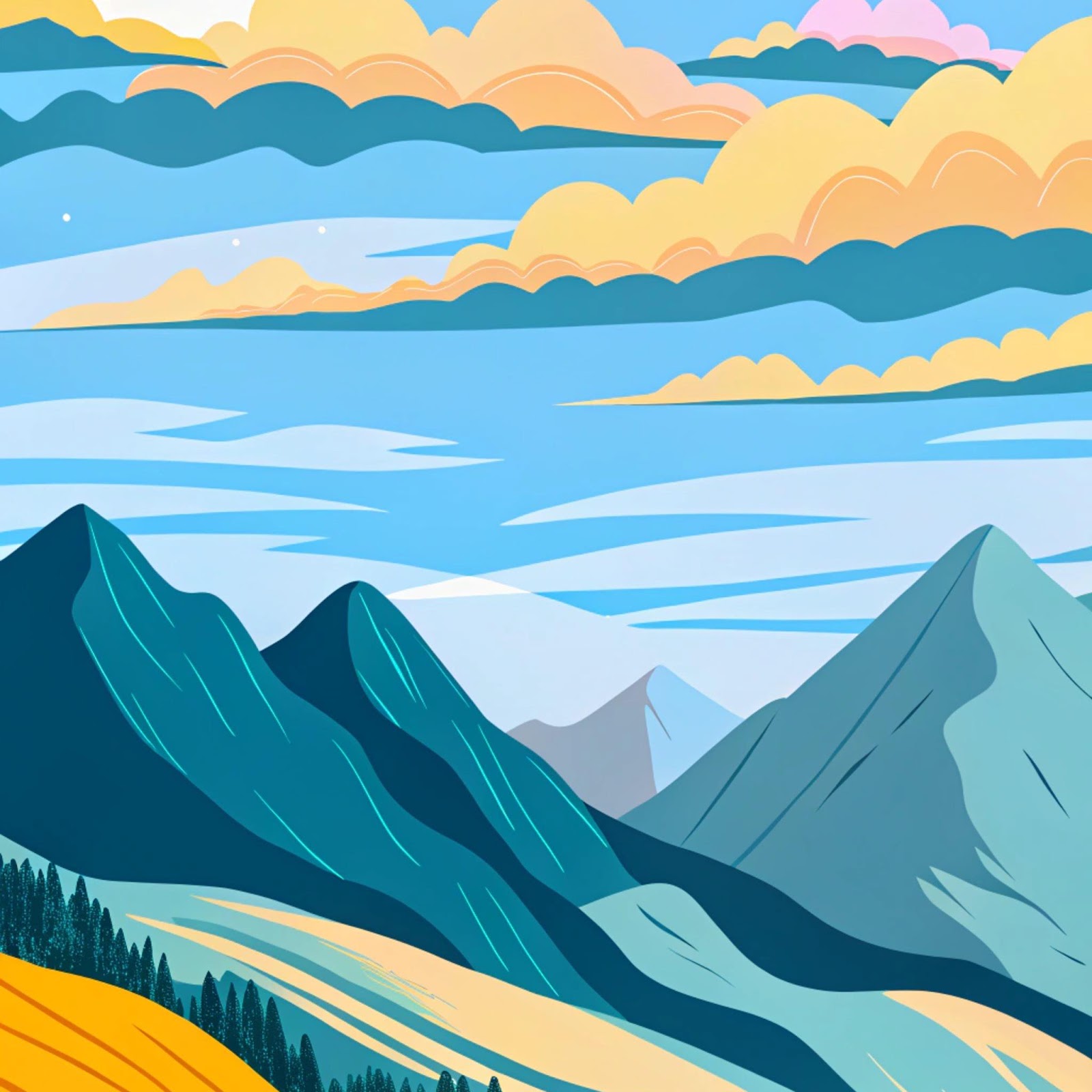 Download Landscape, Mountain, Illustration, Sky 2K iPhone