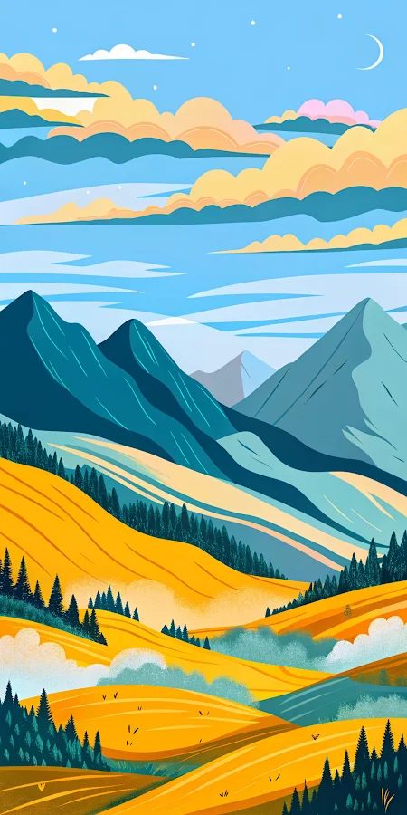 Landscape, Mountain, Illustration, Sky 2K iPhone Phone Wallpaper