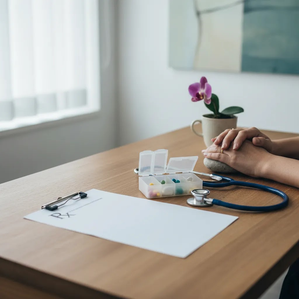 Depression medication Singapore and doctor support image showing a calm medical consultation setup