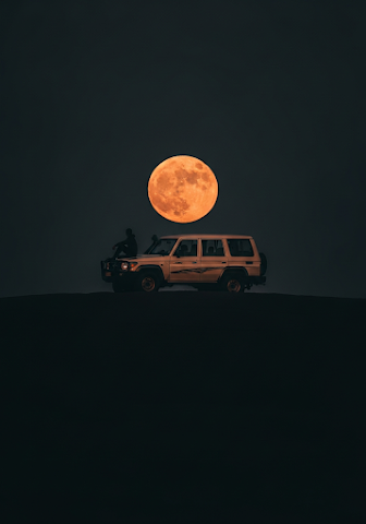 Desert Overlander Full Moon Silhouette