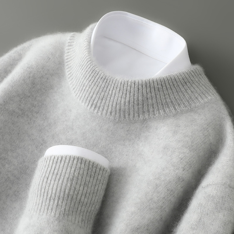 Men's wool sweater, stand collar, 100% wool, thick