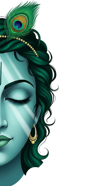 Lord Krishna Divine Meditation Teal Monochrome Portrait - Free mobile Wallpaper
