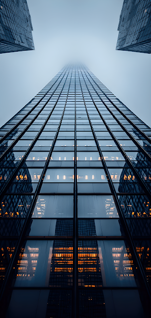 Glass Skyscraper Vanishing Into Misty Sky - Free mobile Wallpaper