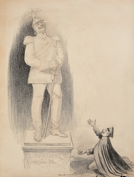 A man bows down to a statue of Emperor William II of Germany and Prussia 1903