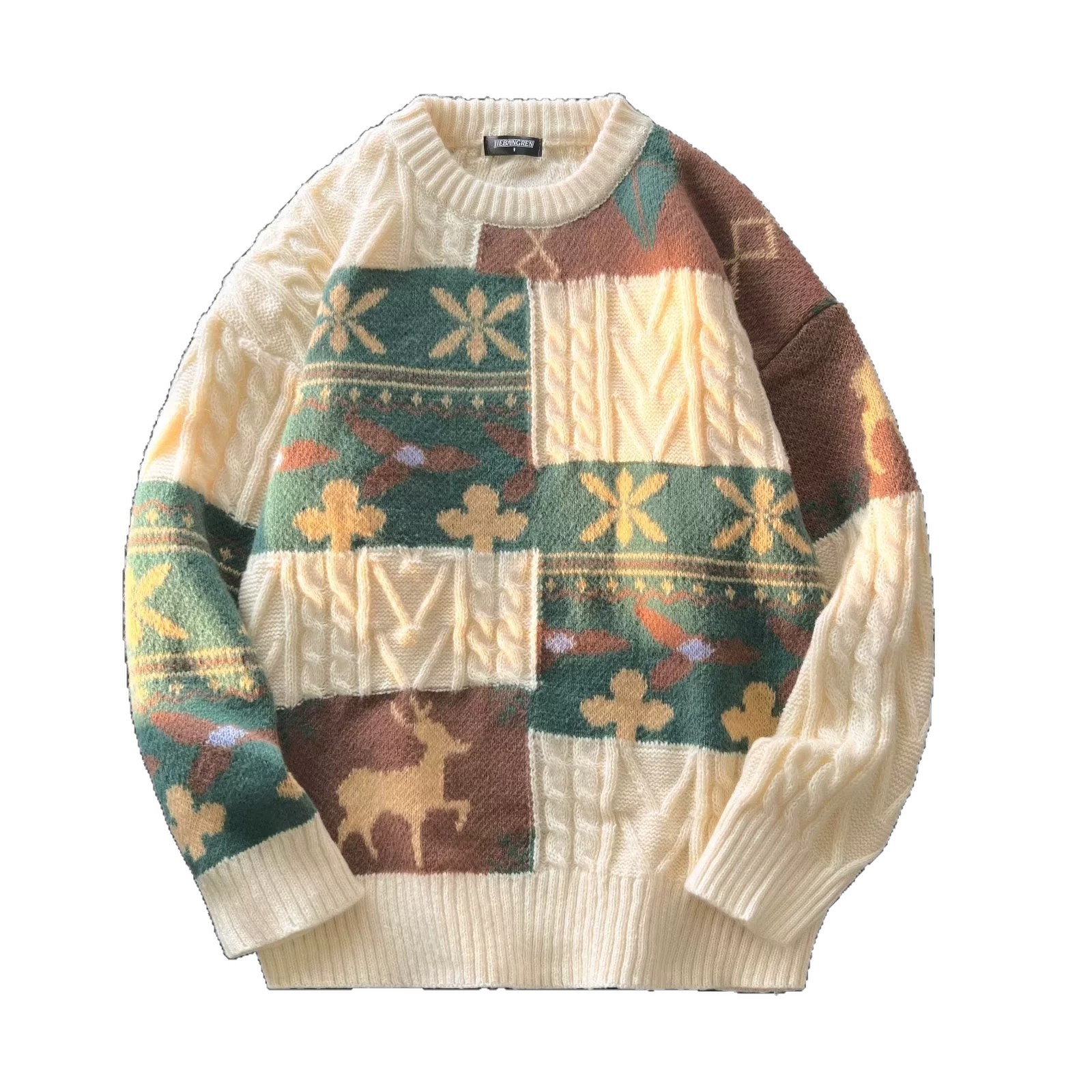 Retro cable-knit sweater for couples, festive cable pattern