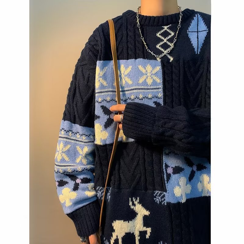Thick knitted sweater in retro style