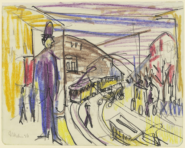 Großstadtstraße mit Trambahnen 1926
