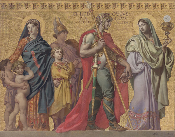La Foi entrainant Clovis suivi de la reine et de ses enfants puis de divers sain