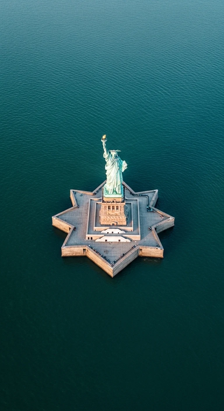 High-Angle Aerial View of the Statue of Liberty in Teal Water - Free 4K mobile Wallpaper