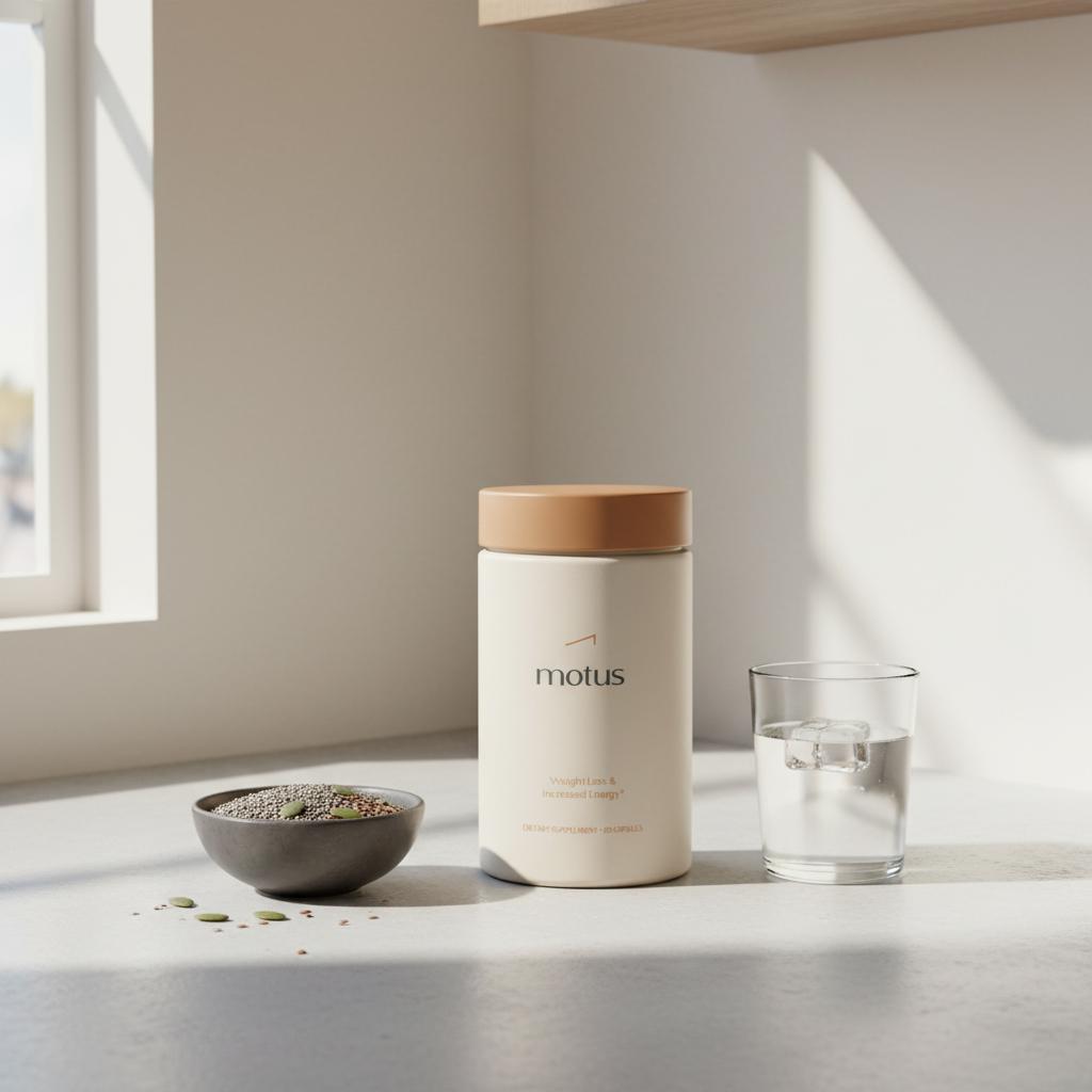 does magnesium increase dopamine: Tonum supplement jar on a minimalist kitchen counter beside a bowl of mixed seeds and a glass of water in Tonum brand tones