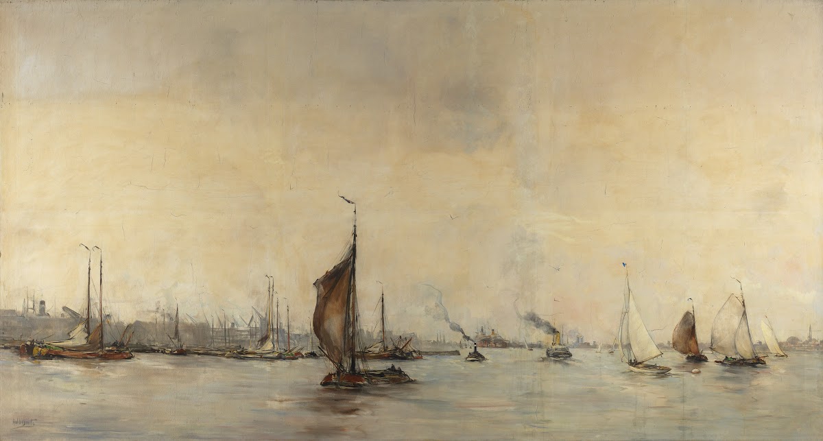 Gezicht op het IJ vanaf de Oranjesluizen bij Schellingwoude naar het westen 1913