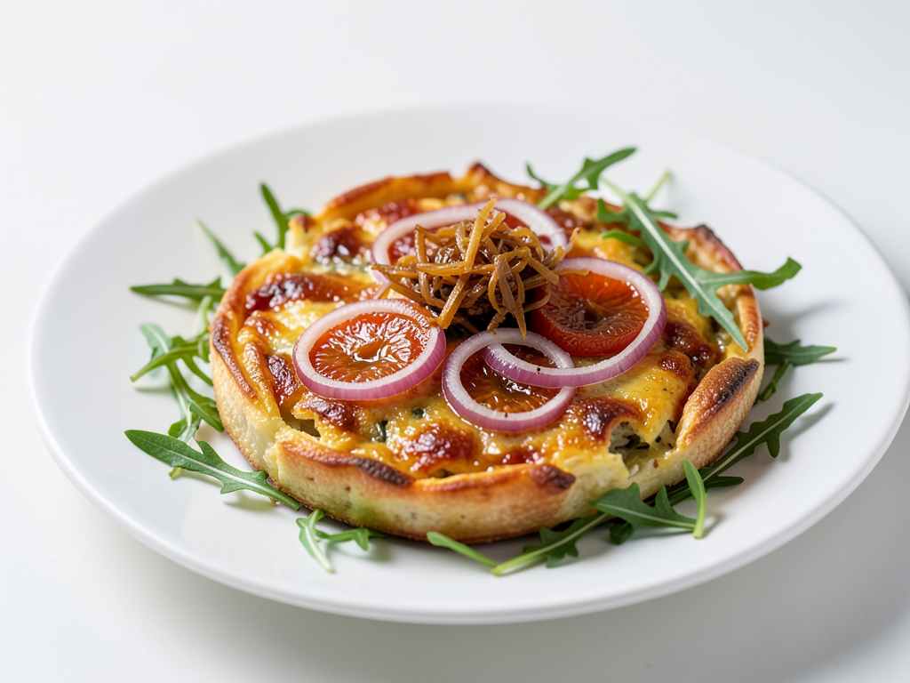 Киноа-фриттата с карамелизированной хурмой и рукколой