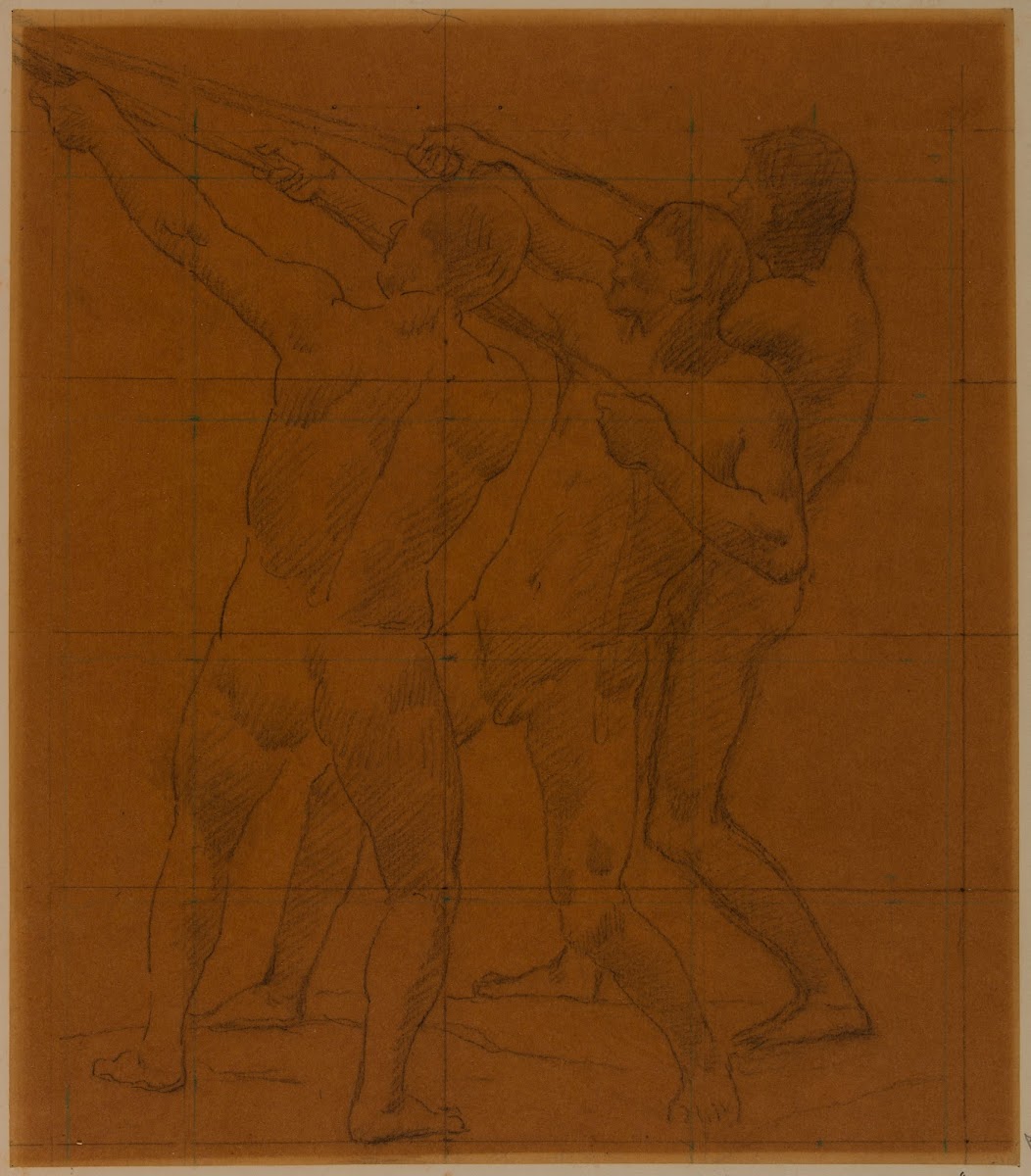 Trois hommes nus debout tirant sur des cordes 1887 1892