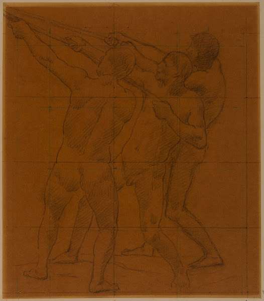 Trois hommes nus debout tirant sur des cordes 1887 1892