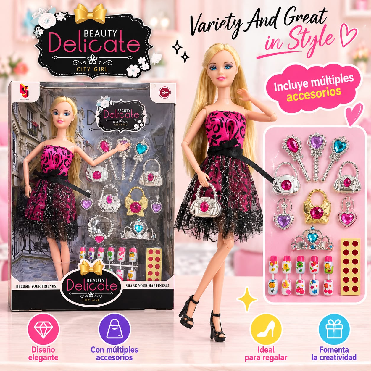 Muñeca Beauty Delicate City Girl con accesorios