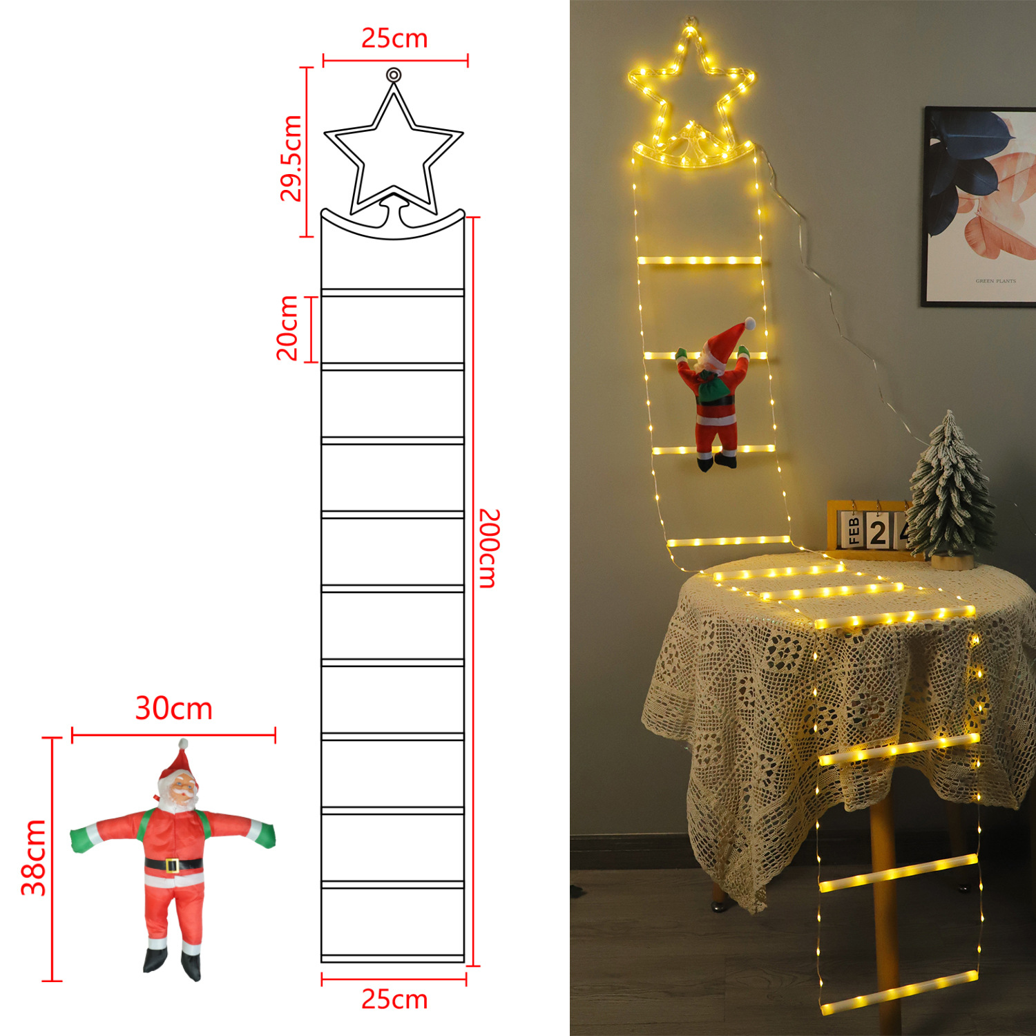 LED Star String Lights, Ladder Design