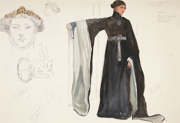 Richard II in black costume sketch for Henry Irvings 1898 Planned Production of
