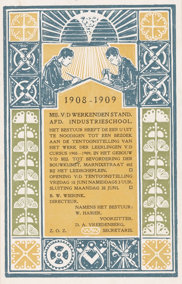 Uitnoodigingskaart voor een tentoonstelling van de My vd Werkenden stand afd Ind