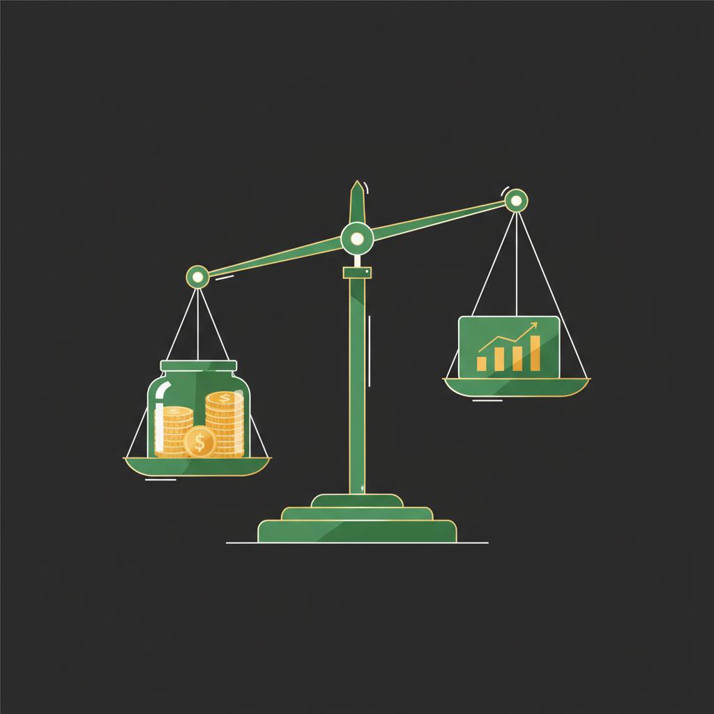 Minimalist vector of a balance scale comparing a jar of coins for savings and a small investment chart illustrating trade offs between liquidity and growth how do you start investing