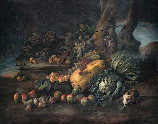 Still life of vegetables on a forest floor
