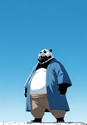 Contemplative Panda Under Blue Sky