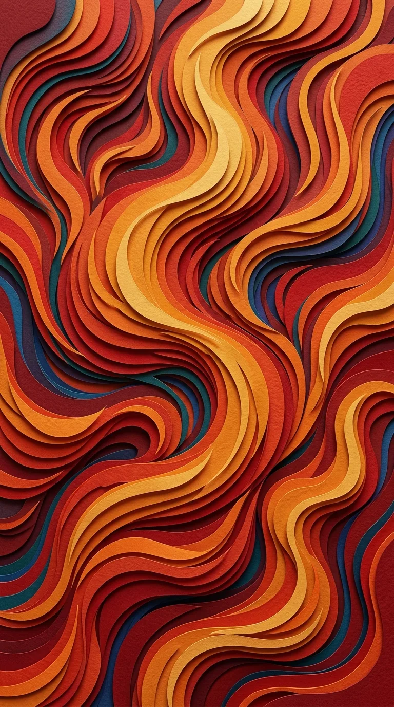 Abstract 3D Wave-Like Shapes in Warm Fire Tones and Blue Accents - Free 4K mobile Wallpaper