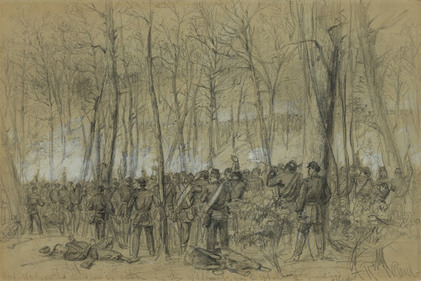 Genl Wadsworths division in action in the Wilderness near the spot where the Gen