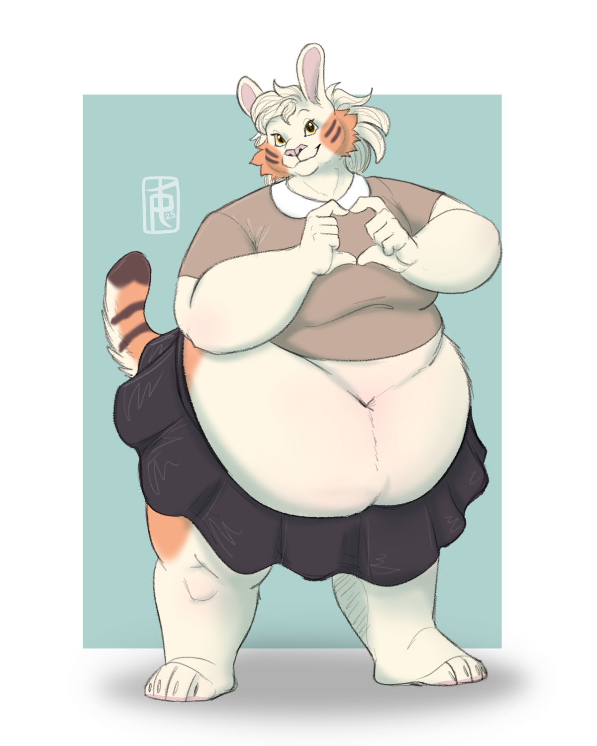 A soft anthro tiger-bunny in a cute outfit