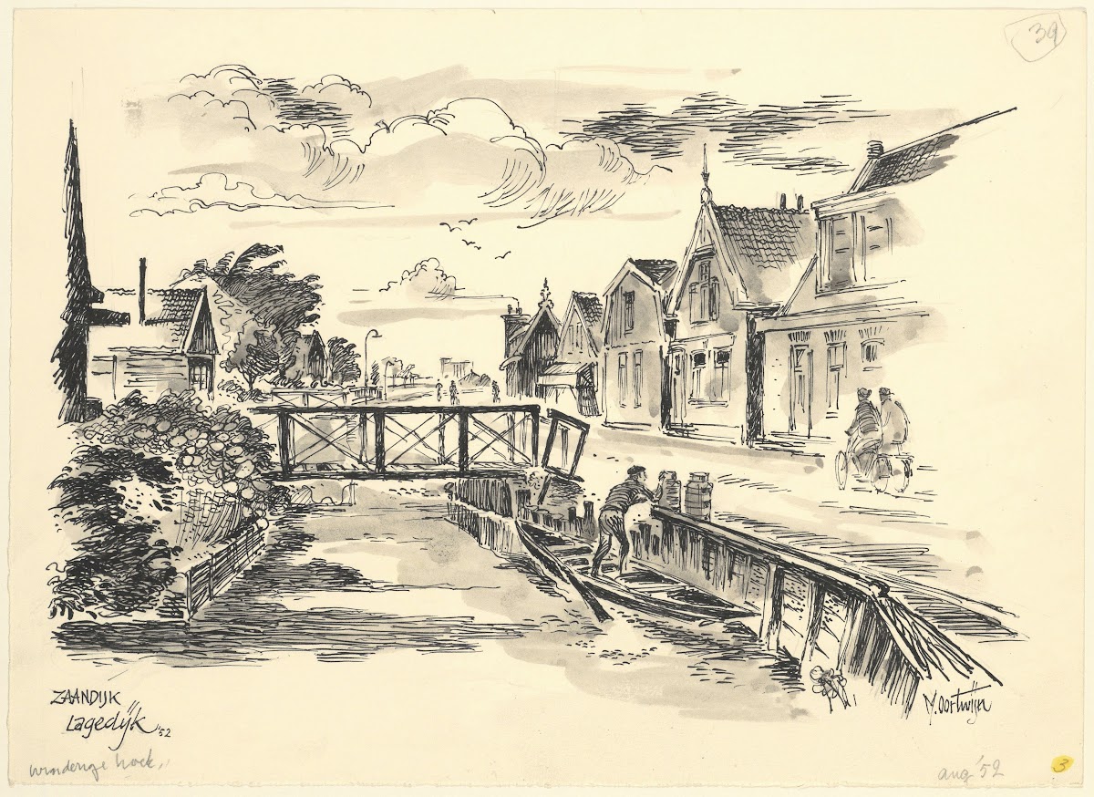 Gezicht op in de Lagedijk te Zaandijk 1952