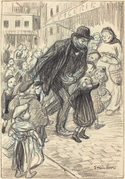 A Man on a City Street Surrounded by Children Un Père