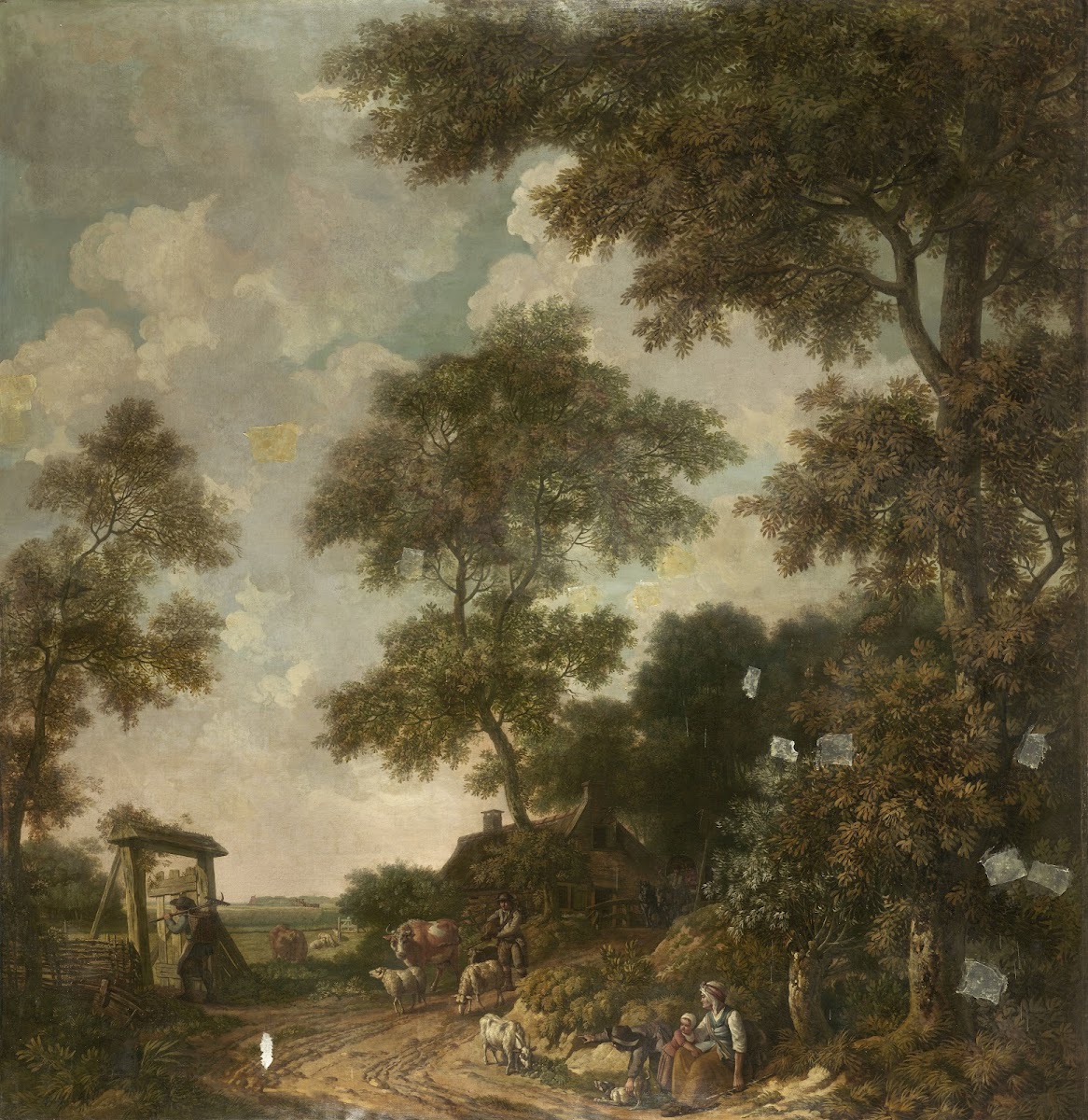 Behangselschildering van een Hollands landschap met een zandweg c 1776