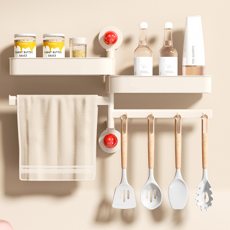 Rotating suction cup spice shelf, wall-mounted