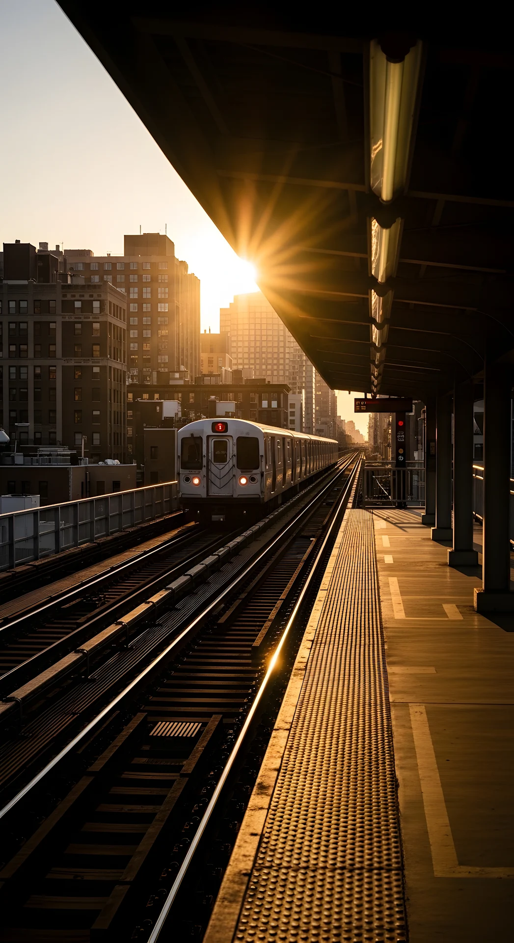Subway Train Arriving at an Urban Elevated Platform - Free 4K mobile Wallpaper