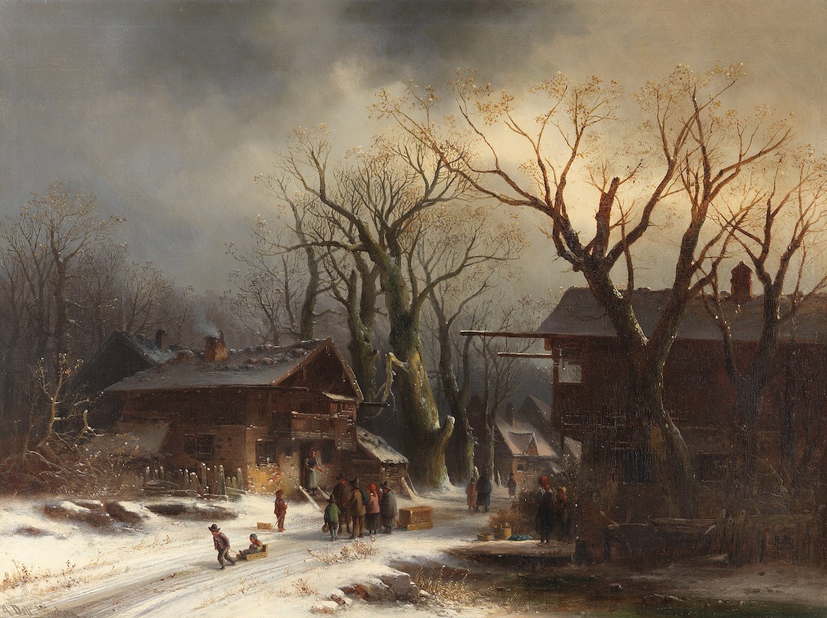 Verschneites Dorf Ca 1860 70