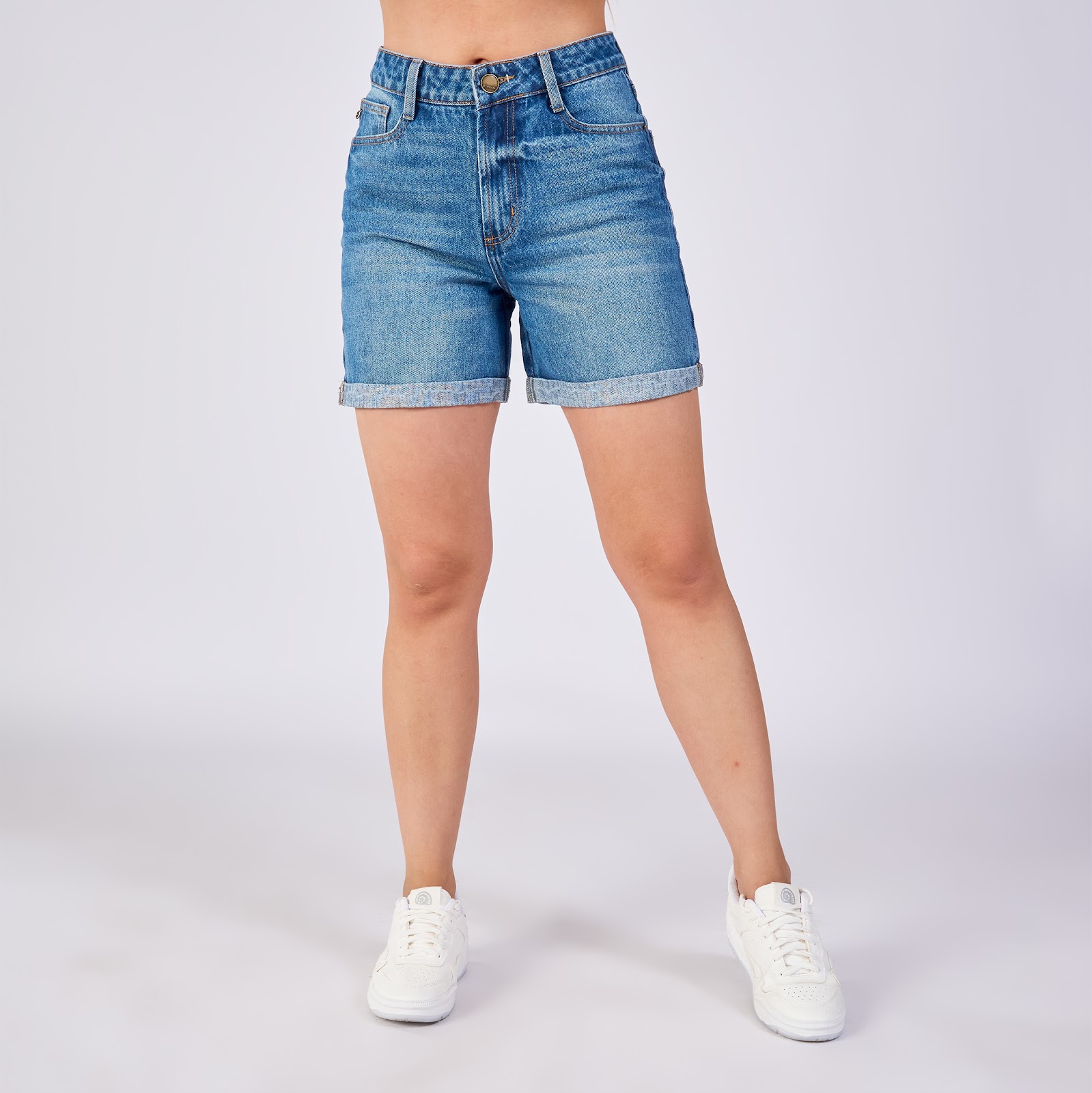 Short largo rígido en denim azul medio - Vista 2