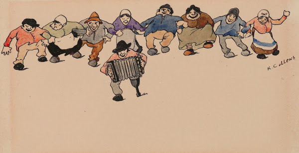Harmonica Player and a Row of Dancing Figures