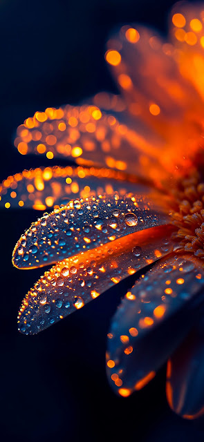 Macro Flower Petals with Glowing Water Droplets and Bokeh - Free mobile Wallpaper