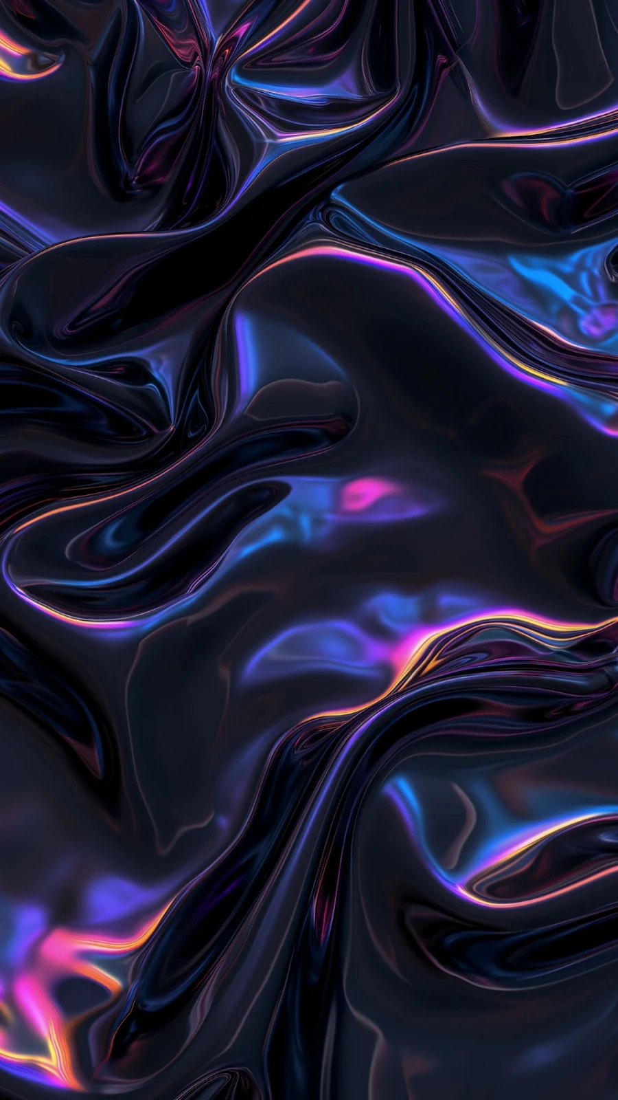 Dark Iridescent Liquid Waves - 3D Render Full HD iPhone Wallpaper (1200x2133)