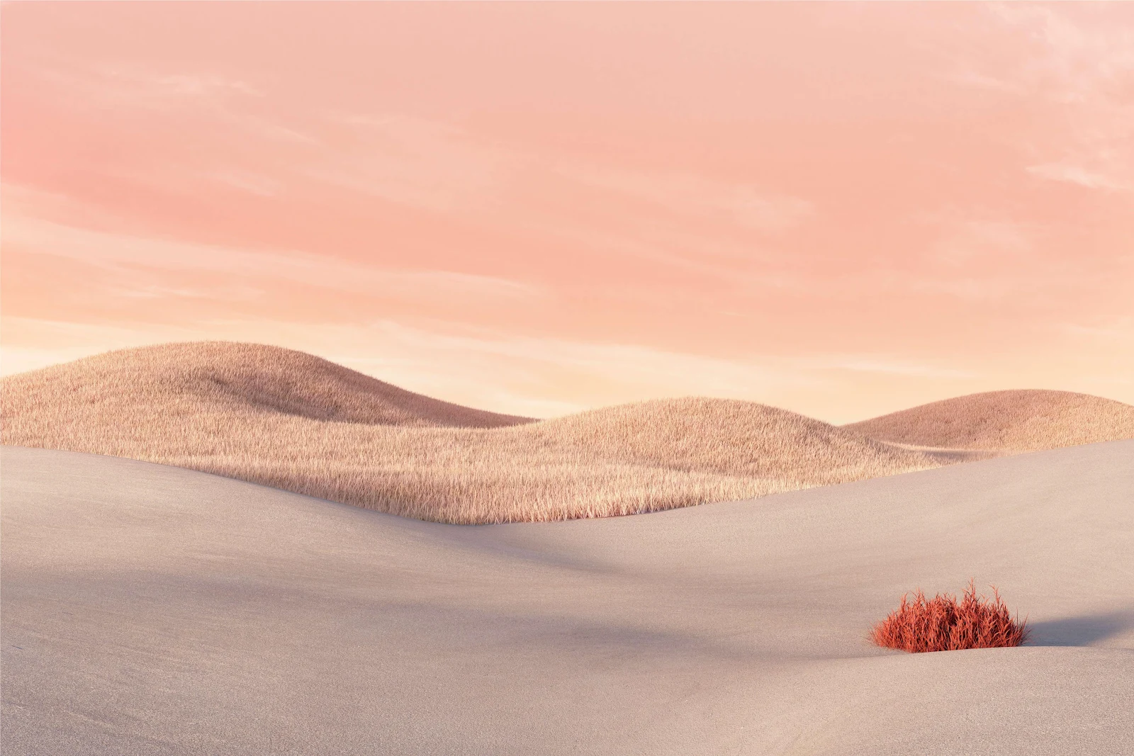 Stylized Rolling Hills Landscape - Minimalist 3D Render 4K Wallpaper (4500x3000)